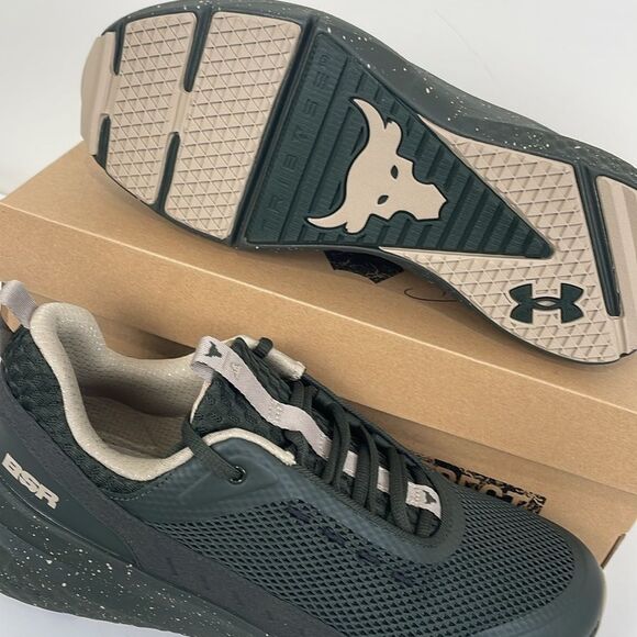 NEW Under Armour Army Green Tan UA Project Rock BSR 5 Men’s 11 Athletic Shoes - Picture 6 of 7